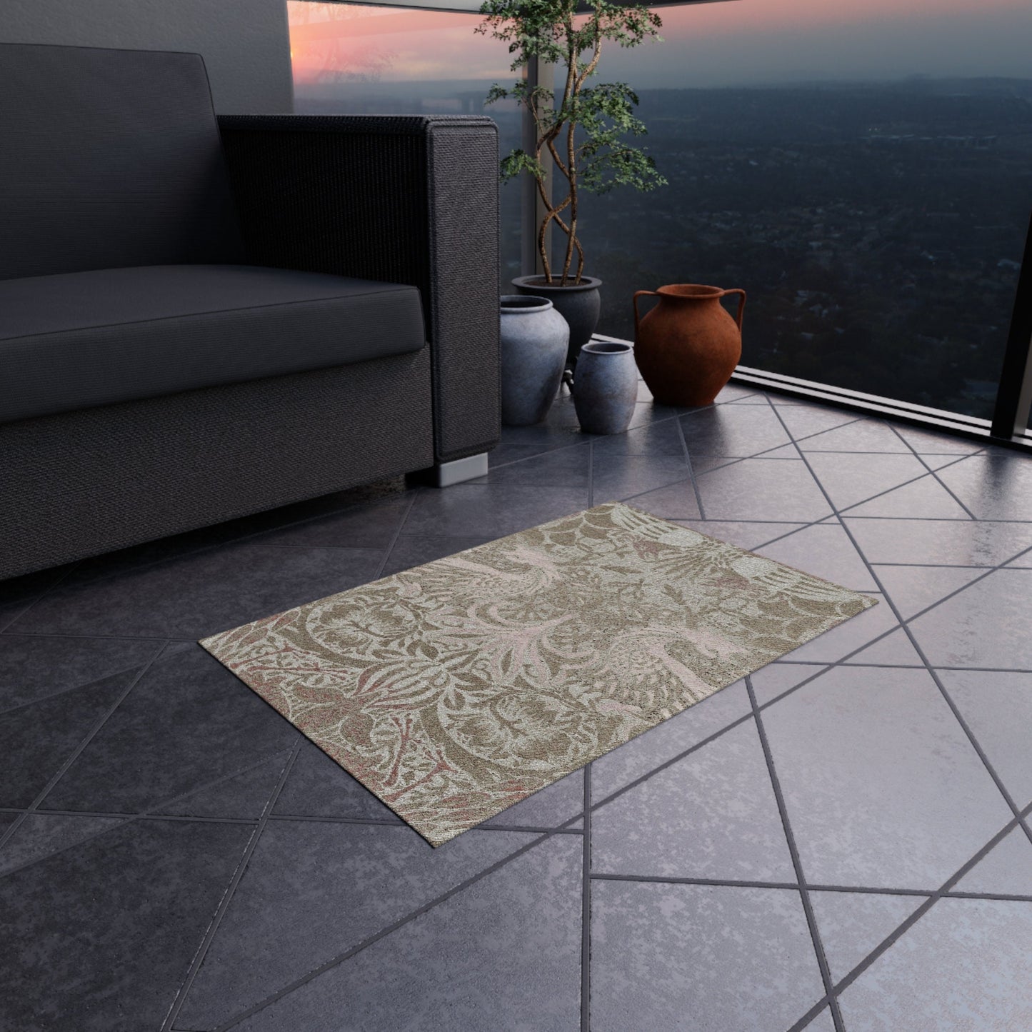William Morris Outdoor Rug: Neutral Dragon Peacock Chenille Rug