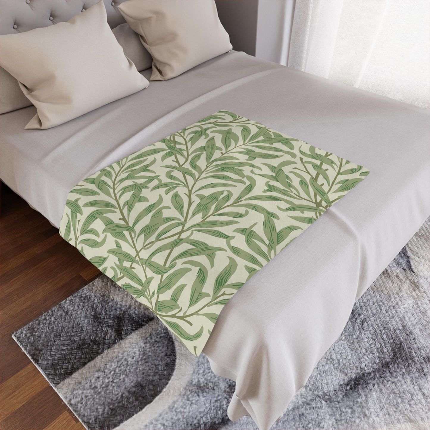 Willow Boughs Baby Minky Blanket | Cream and Green William Morris Throw Stroller Blanket