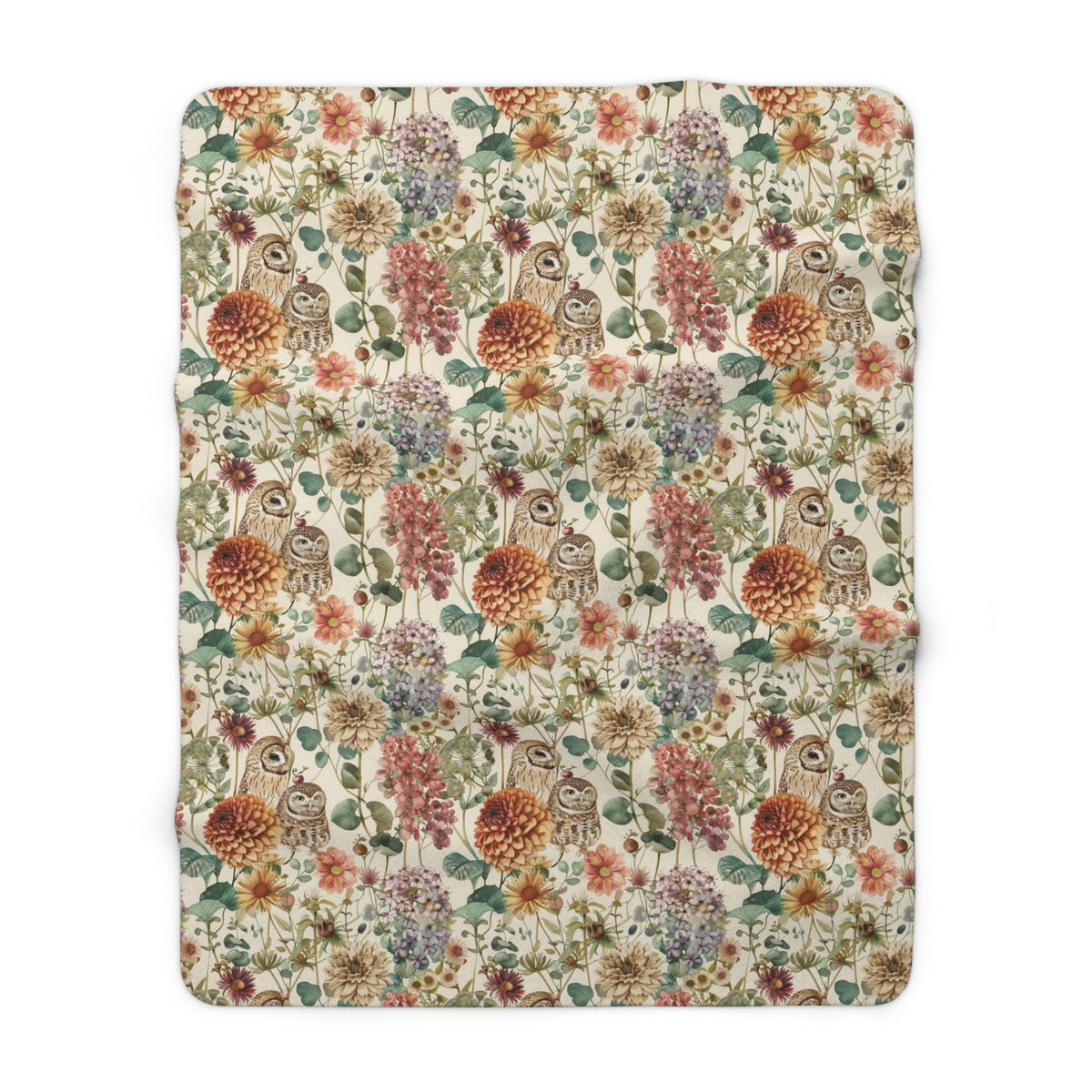 Owls Blanket, Autumn Floral Sherpa Fleece Blanket