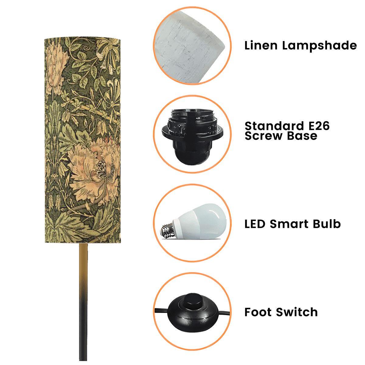 William Morris Floor Lamp: Forest Green Honeysuckle, Fabric Shade (Made in USA)