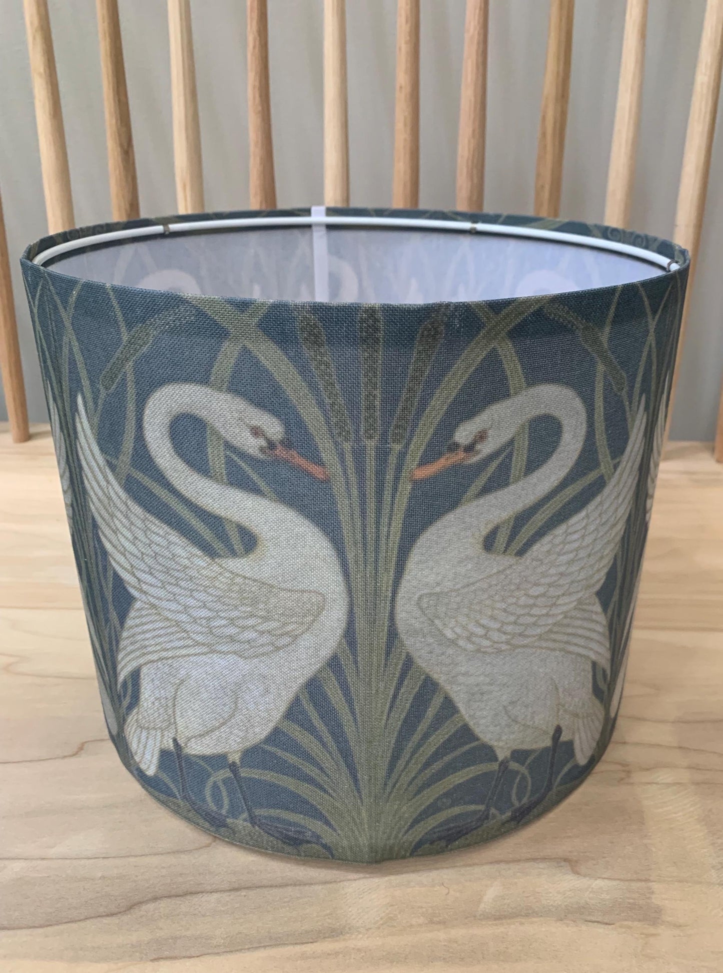 Art Nouveau Swan Arc Floor Lamp: Walter Crane Design, Fabric Shade, Made in USA