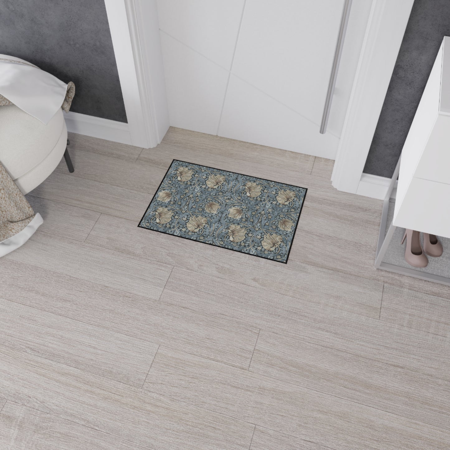 Blue Denim Pimpernel Rug Heavy Duty Floor Mat/ Blues Browns Entry Kitchen Mat - William Morris Maximalism Rug MCM Accent Rug