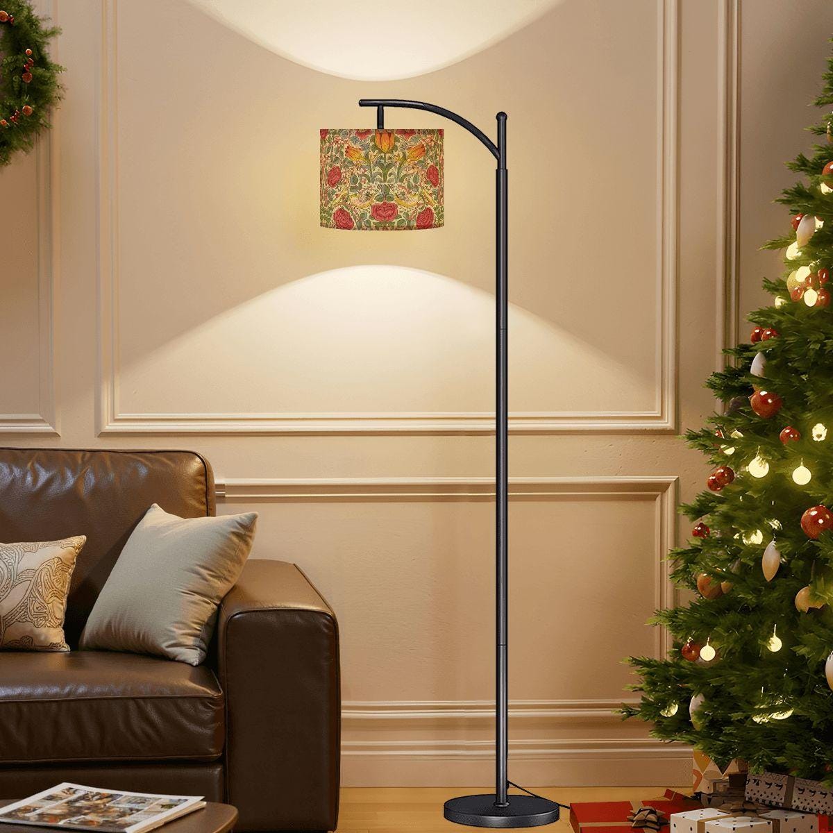Art Nouveau Lamp, William Morris Roses Arc Floor Lamp (Made in USA)