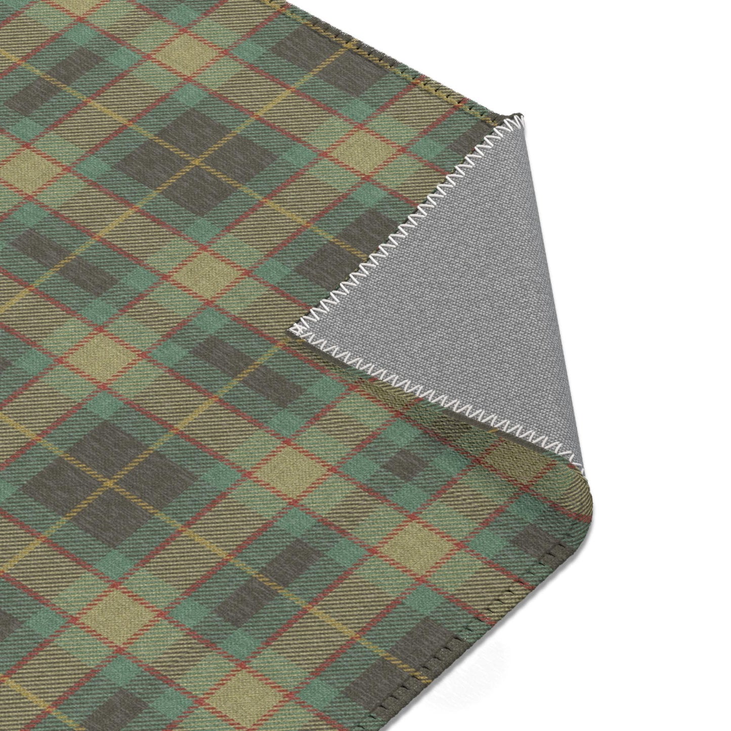 English Blue-Green Plaid Area Rug, Large Flat Profile Mat, Tartan Rug