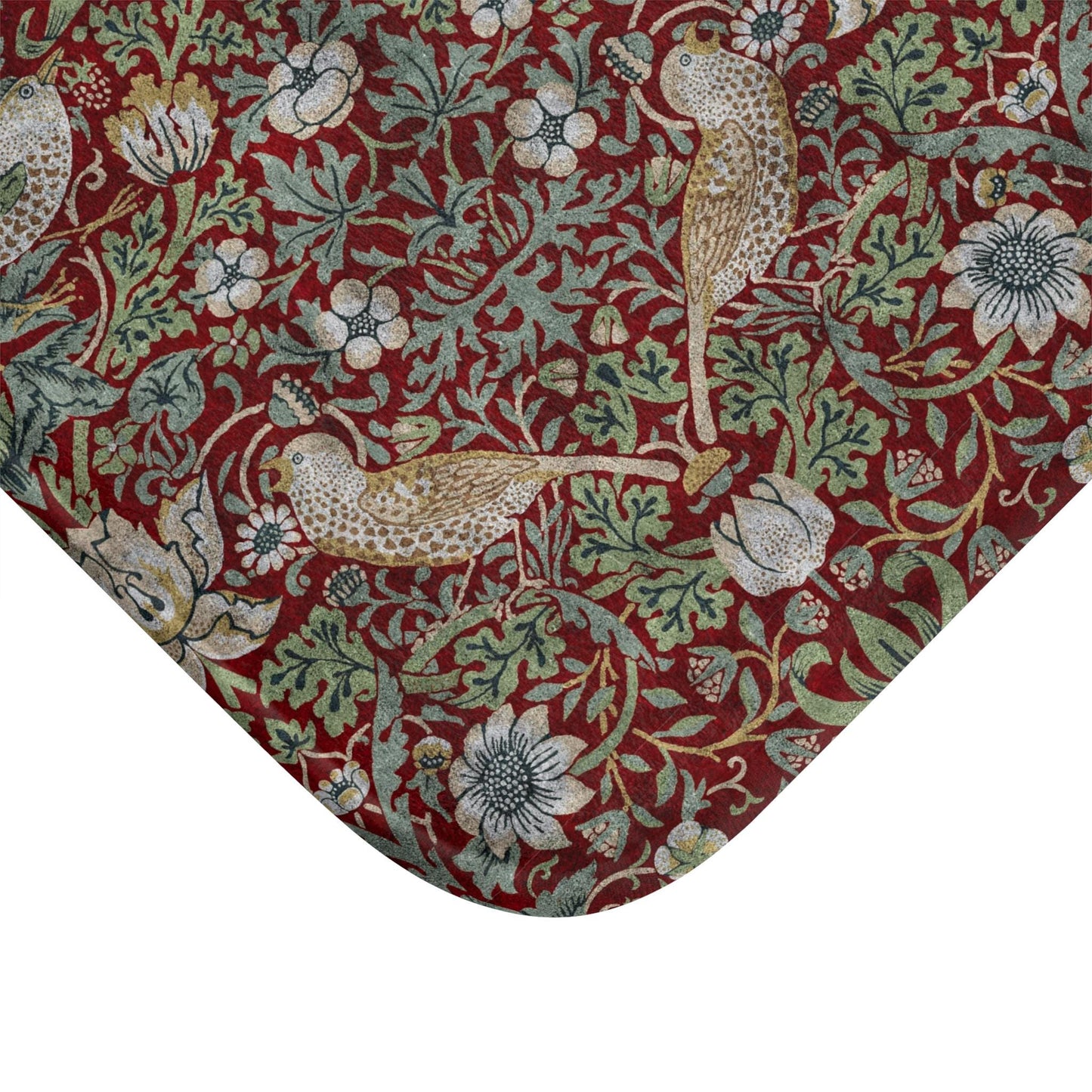 William Morris Strawberry Thief Bath Mat – Deep Burgundy Microfiber Rug