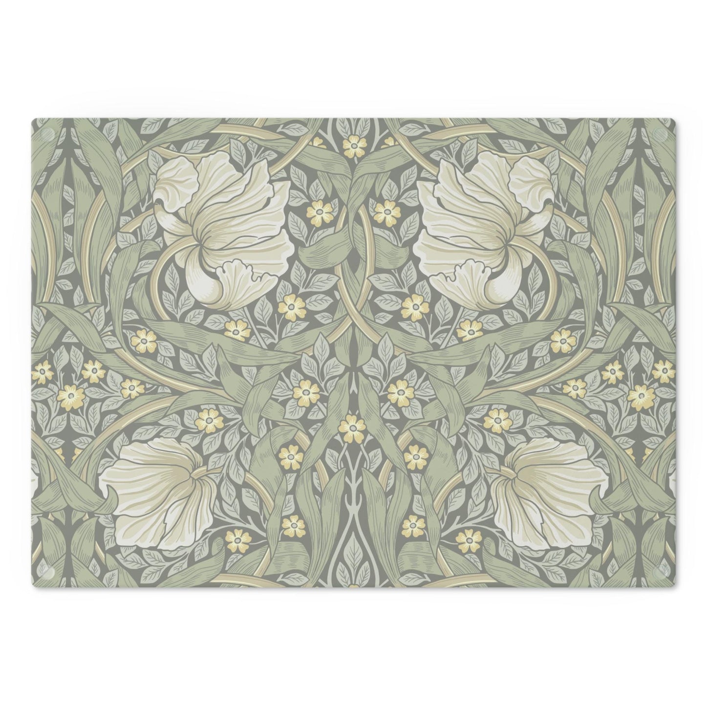 William Morris Cutting Board: Olive Pimpernel Tempered Glass Cheese Board