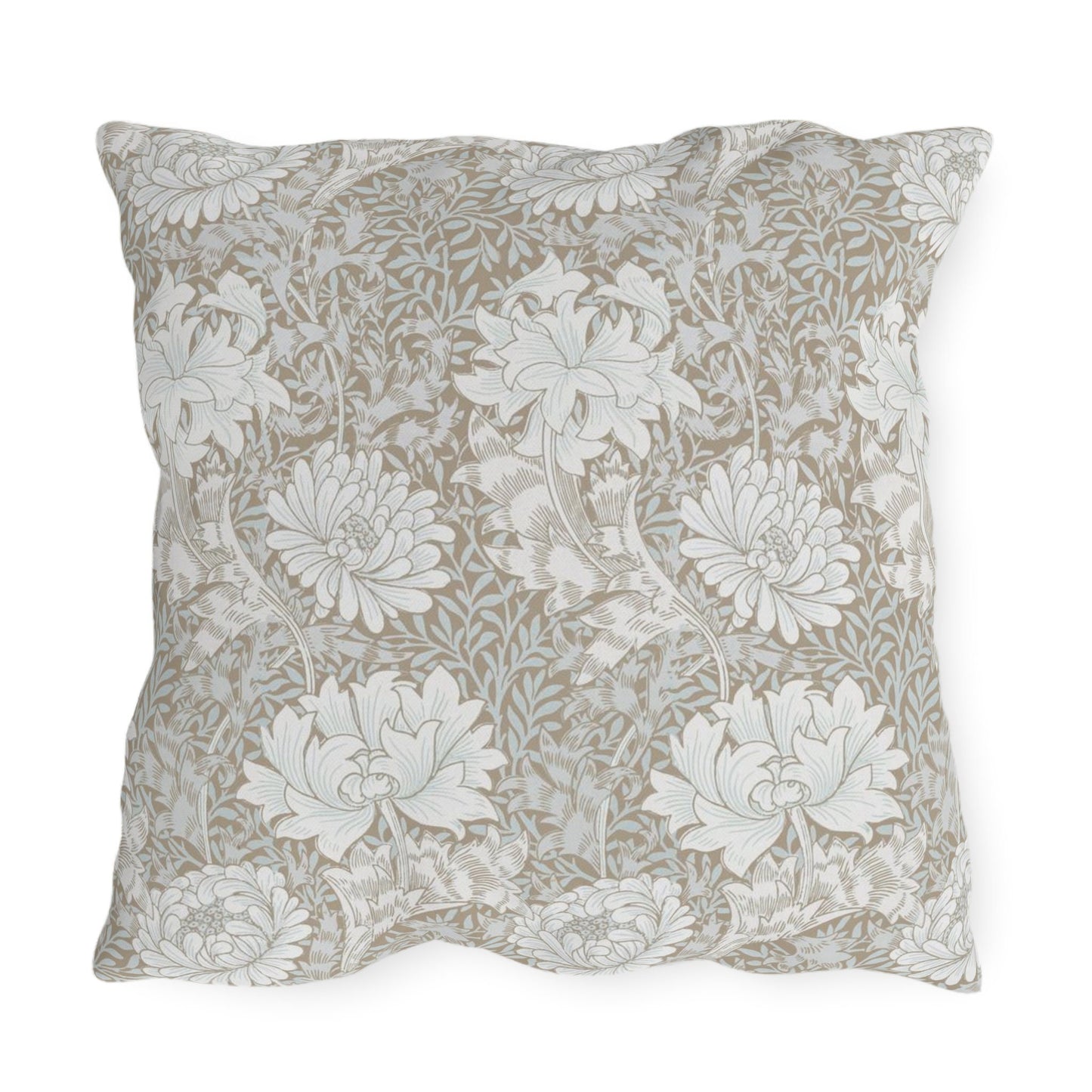 William Morris Neutral Chrysanthemum Outdoor Pillow - UV and Mildew Resistant Throw Pillow Garden Decor