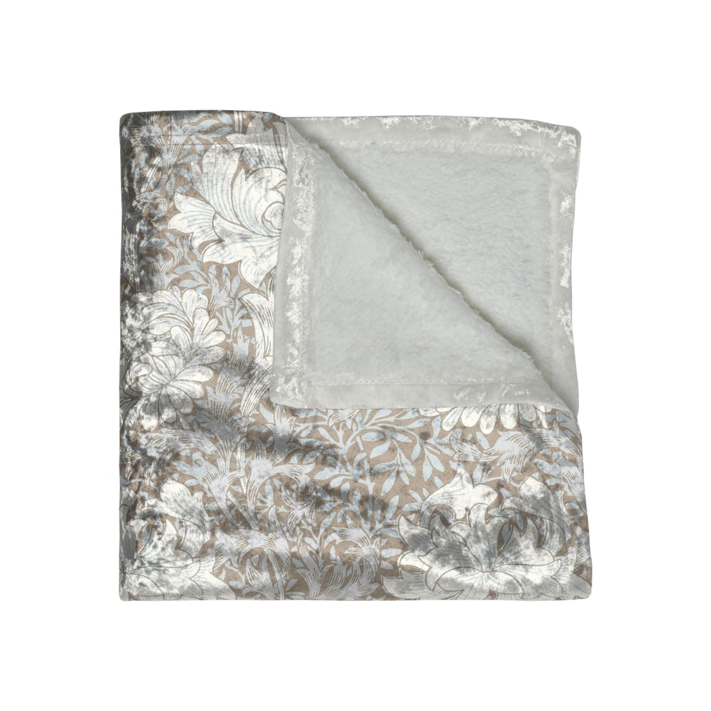 William Morris Chrysanthemum Neutral  Crushed Velvet Blanket