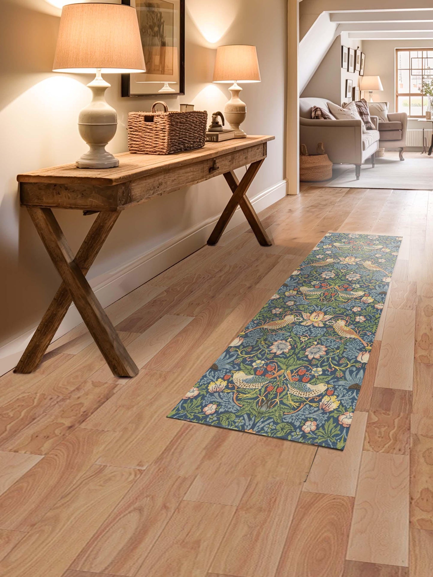 Strawberry Thief Runner Rug: William Morris Deep Blue Kitchen & Bath Mat