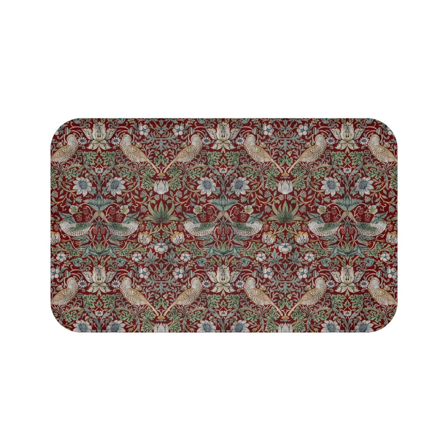 William Morris Strawberry Thief Bath Mat – Deep Burgundy Microfiber Rug