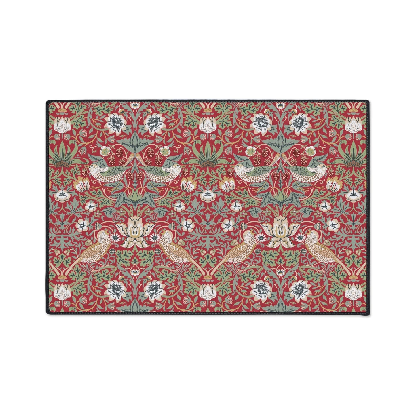 Strawberry Thief Floor Mat: Red William Morris Arts & Crafts Rug