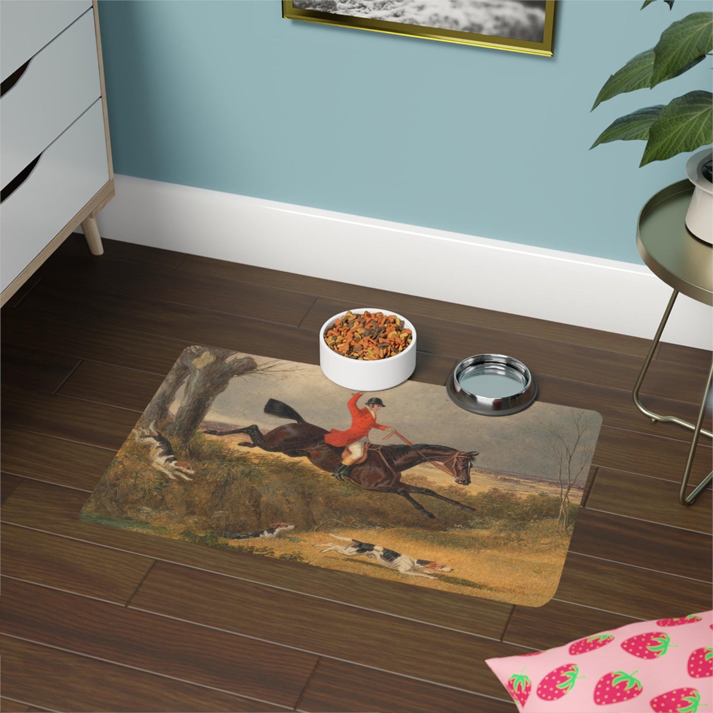 Fox Hunt Pet Food Mat, English Country Dog Cat Mat (12x18)