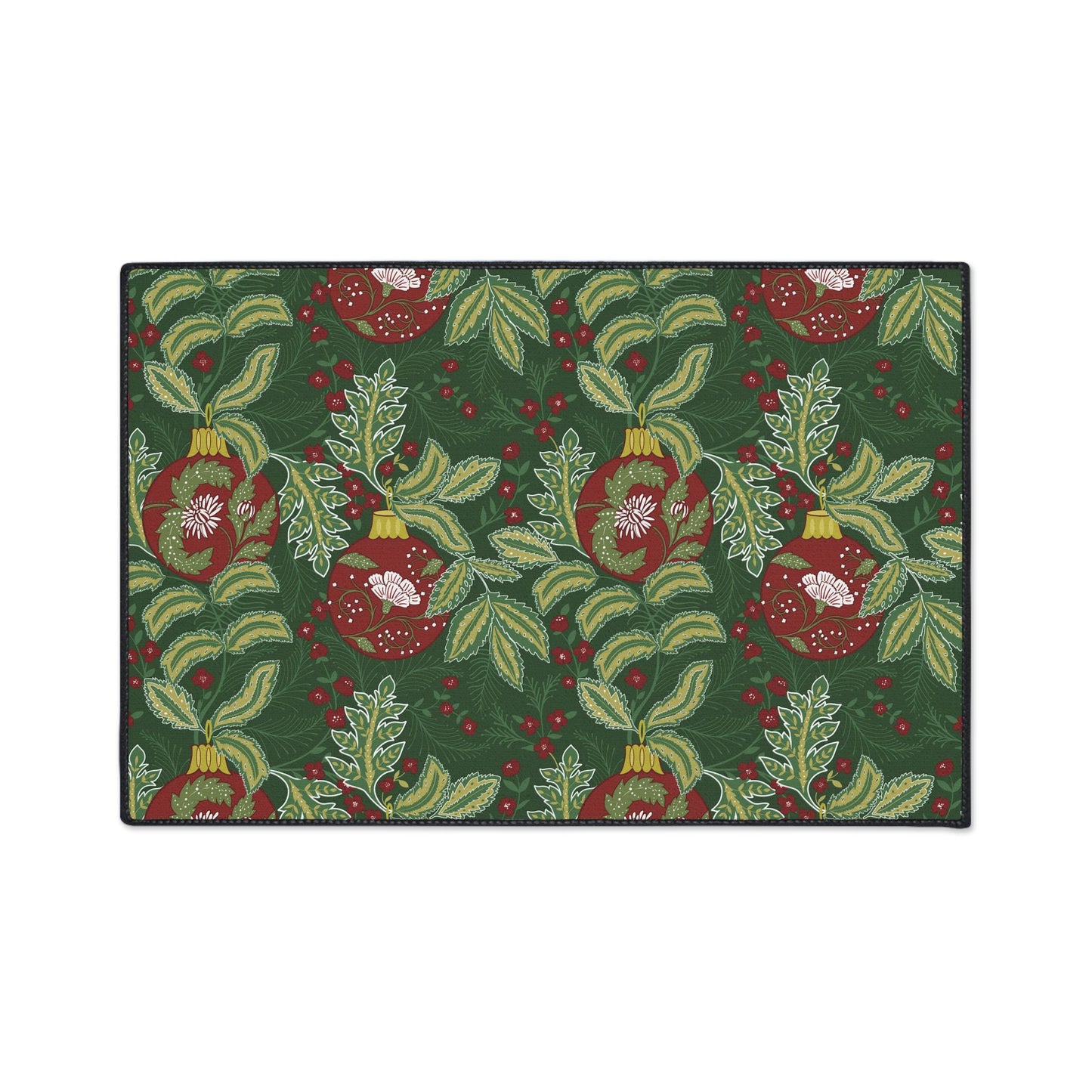 Morris Style Christmas Floor Mat: Art Deco Ornaments Rug