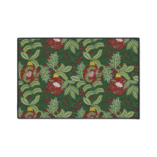 Morris Style Christmas Floor Mat: Art Deco Ornaments Rug