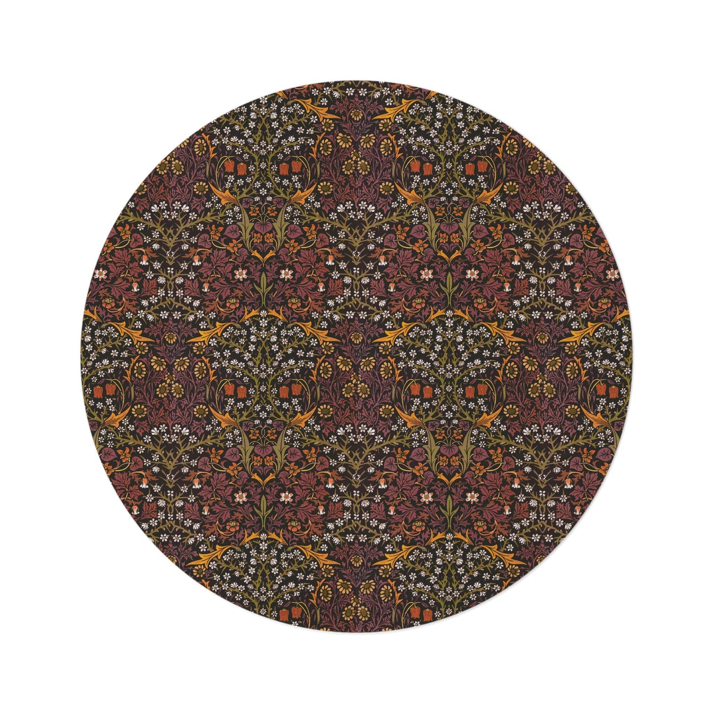 William Morris Blackthorne Round Rug: Wine Floral Accent Carpet (5x5 ft)