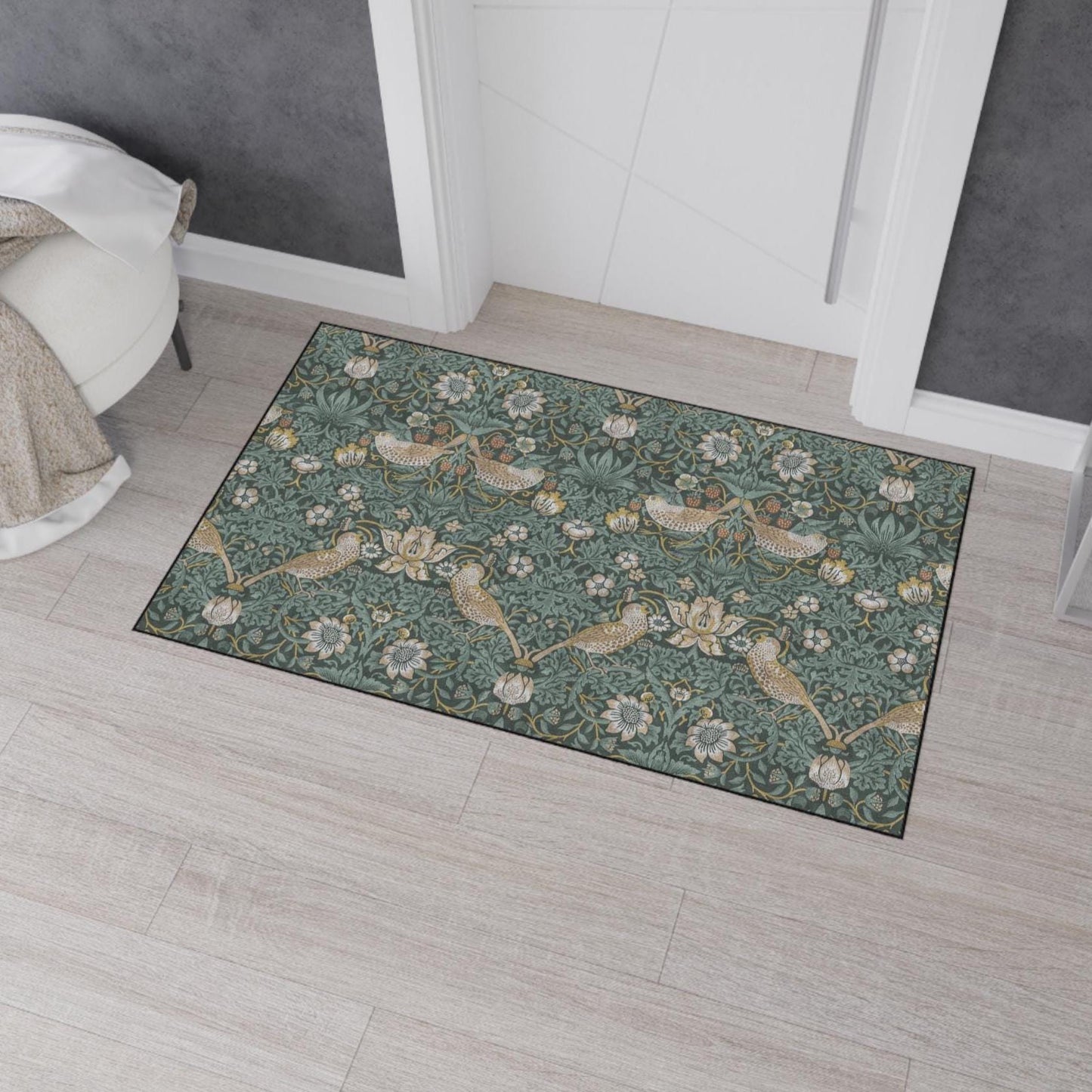 William Morris Strawberry Thief Mat: Aged Teal Vintage Entry Rug