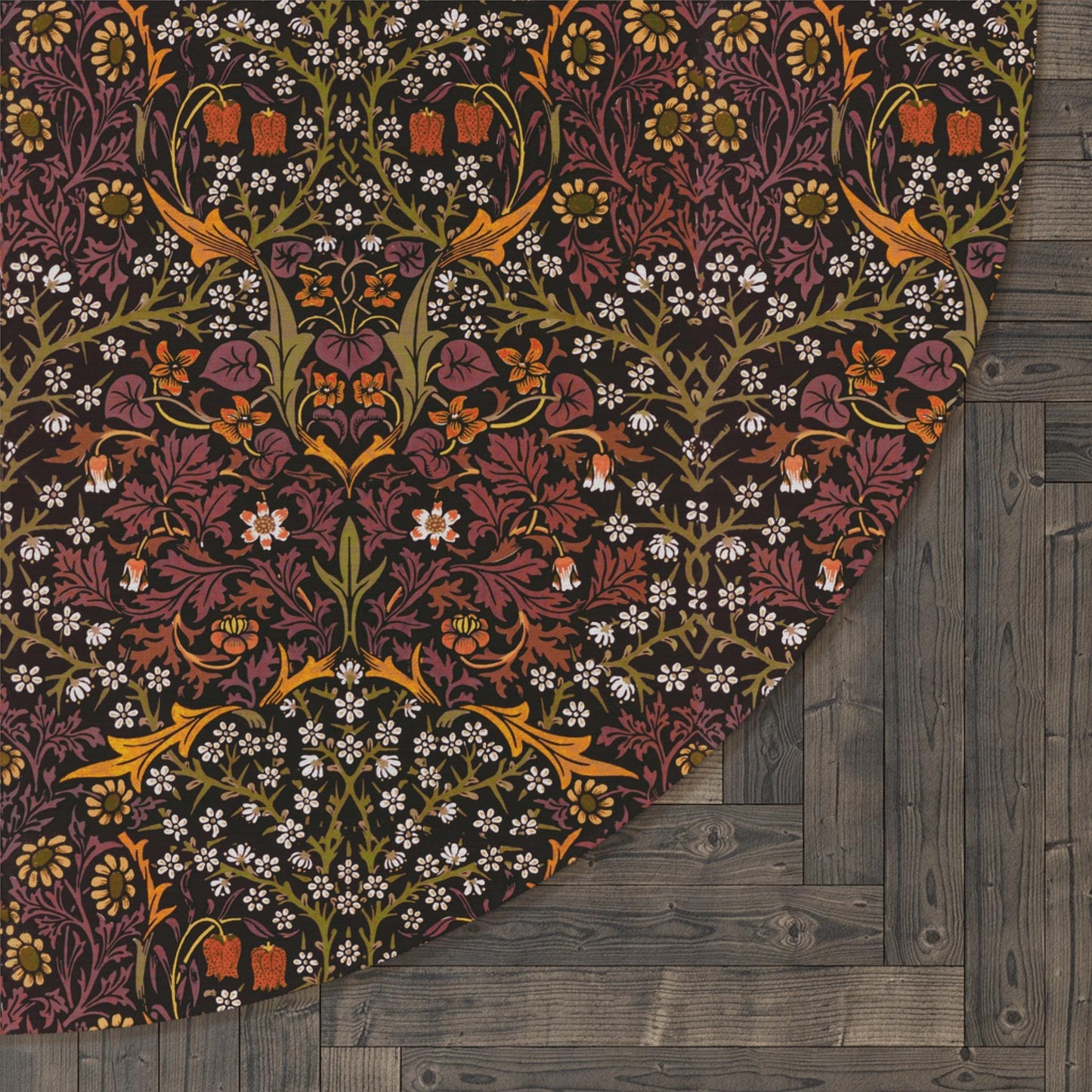 William Morris Blackthorne Round Rug: Wine Floral Accent Carpet (5x5 ft)