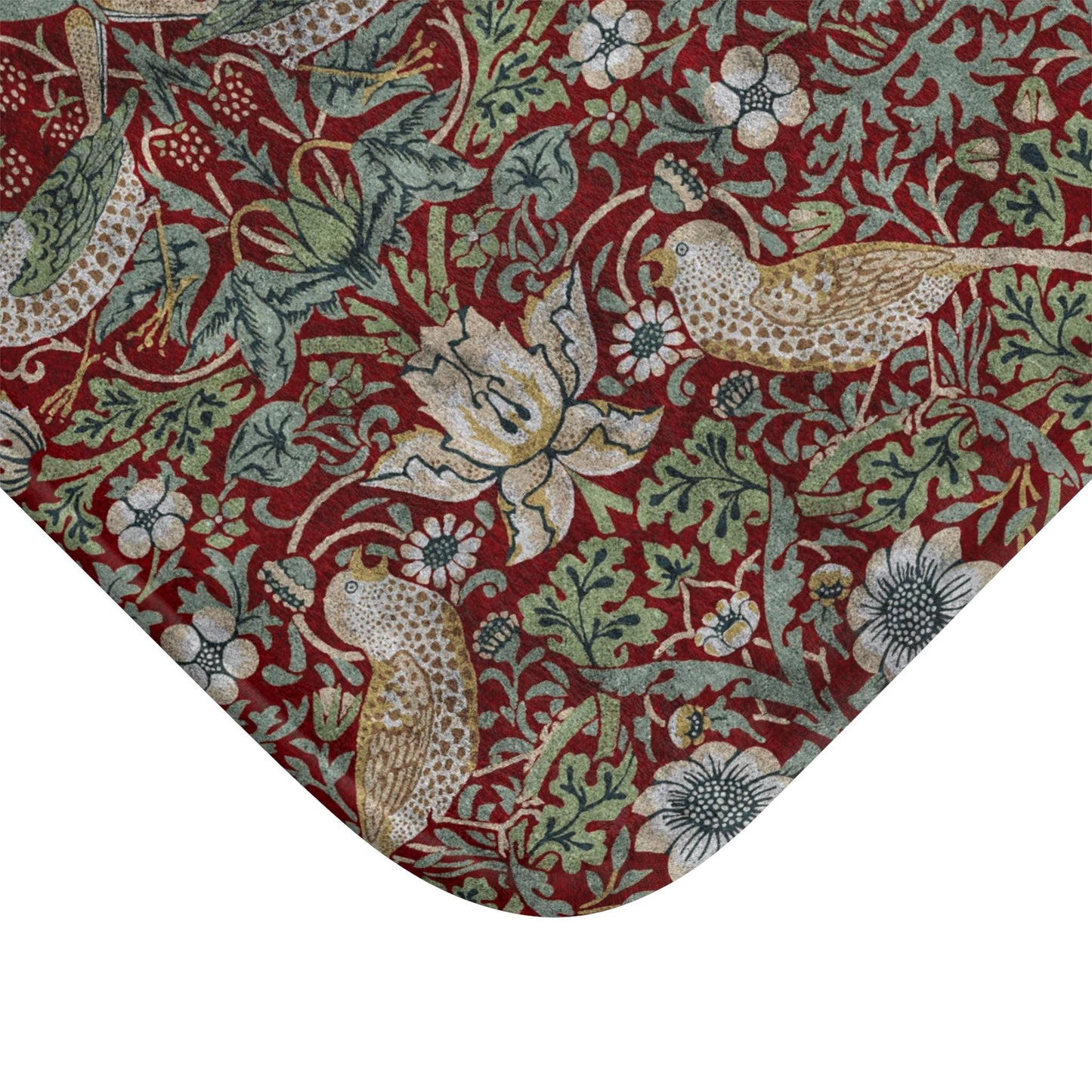 William Morris Strawberry Thief Bath Mat – Deep Burgundy Microfiber Rug