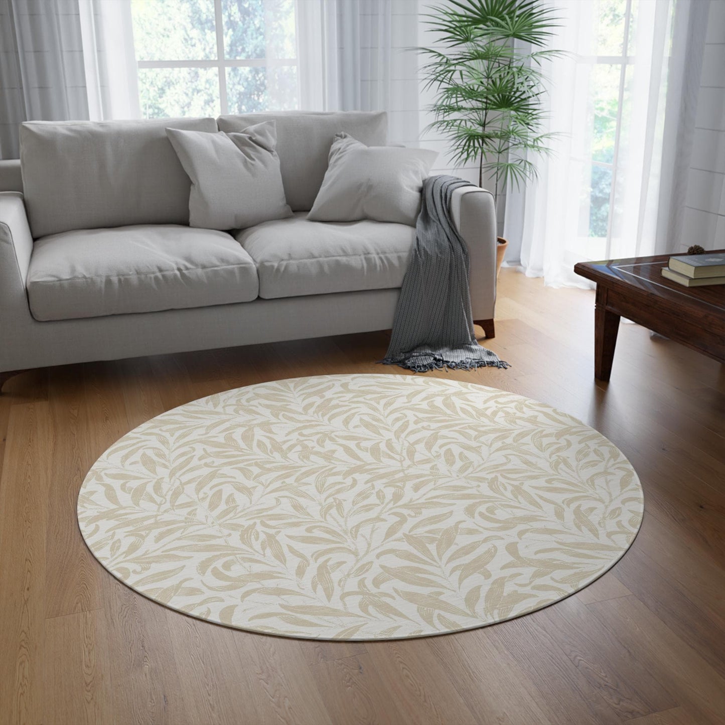 William Morris Chenille Rug: Neutral Willow Boughs Round Area Rug 60x60"