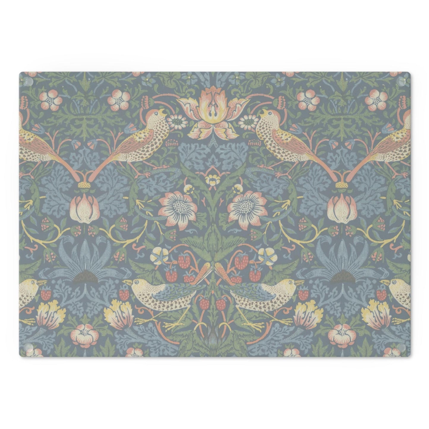 William Morris Strawberry Thief Cutting Board: Indigo Tempered Glass Cheese Board