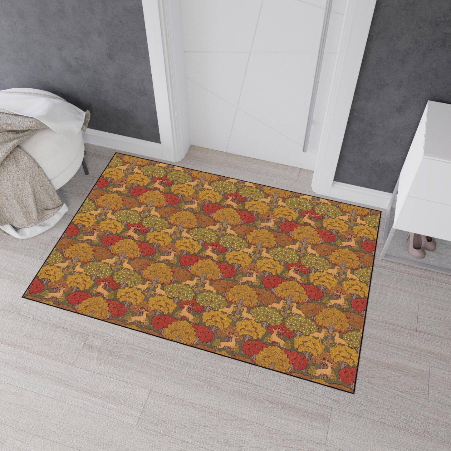 Art Deco Autumn Deer Floor Mat: Verneuil Style Kitchen Rug