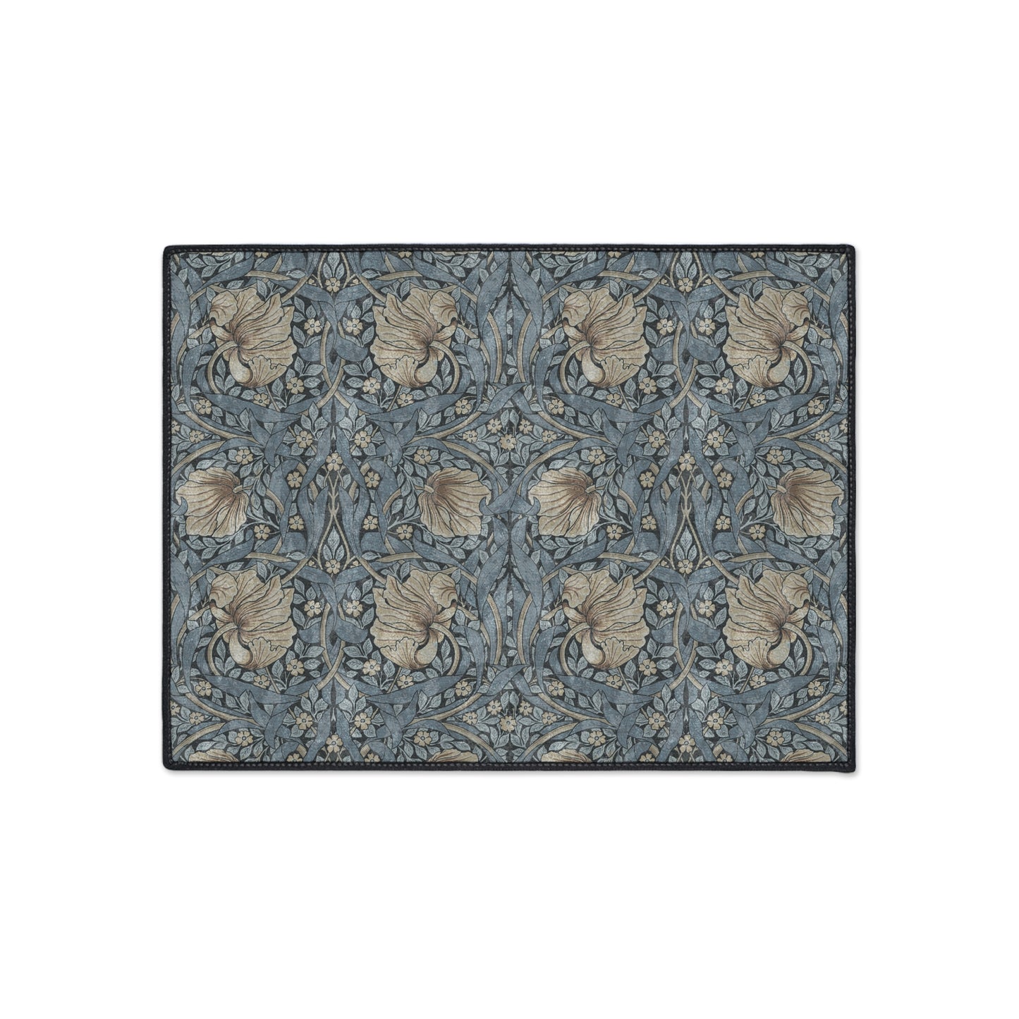Blue Denim Pimpernel Rug Heavy Duty Floor Mat/ Blues Browns Entry Kitchen Mat - William Morris Maximalism Rug MCM Accent Rug