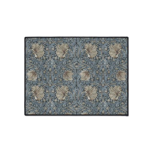 Blue Denim Pimpernel Rug Heavy Duty Floor Mat/ Blues Browns Entry Kitchen Mat - William Morris Maximalism Rug MCM Accent Rug
