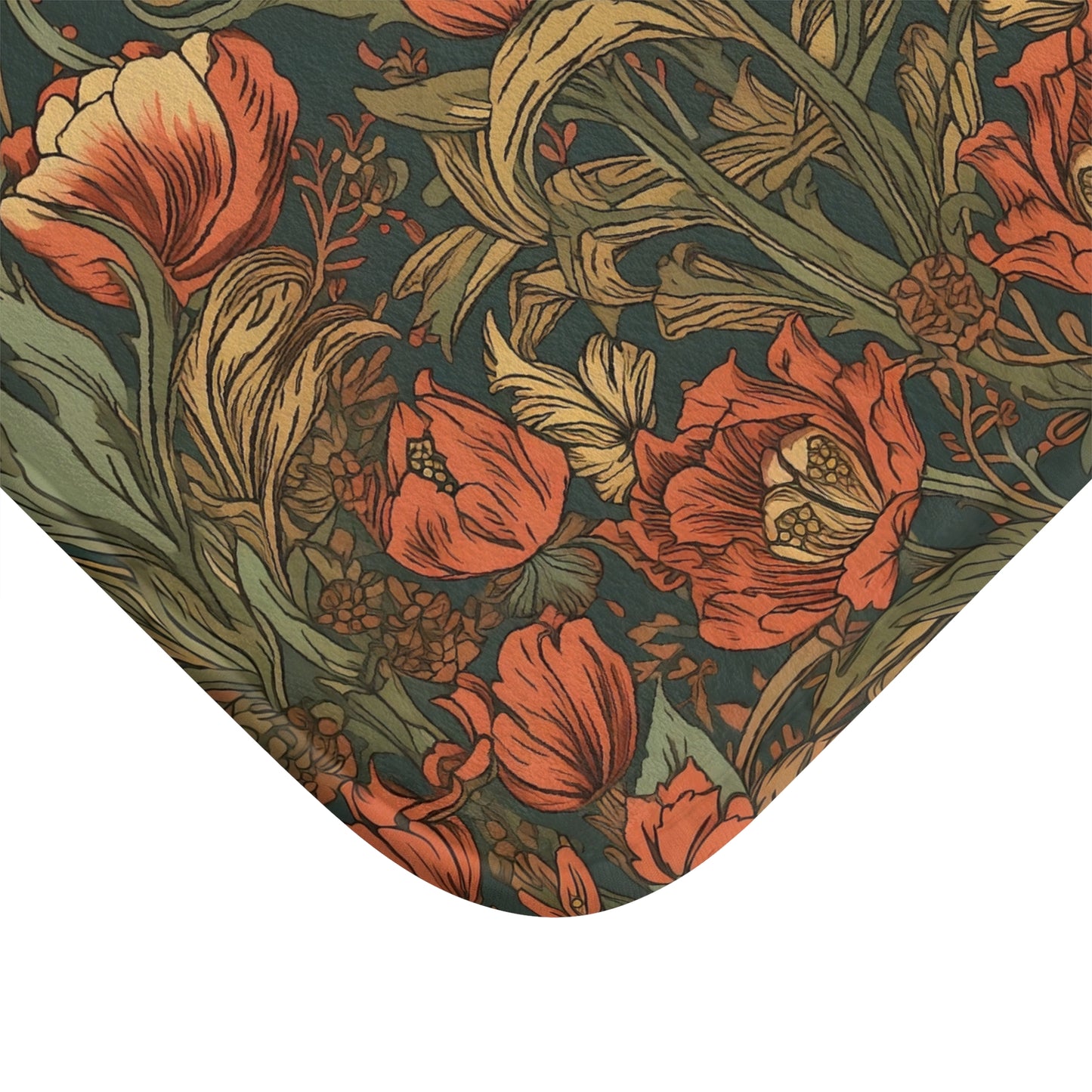 Moody Floral Bath Mat, William Morris Style Microfiber Rug