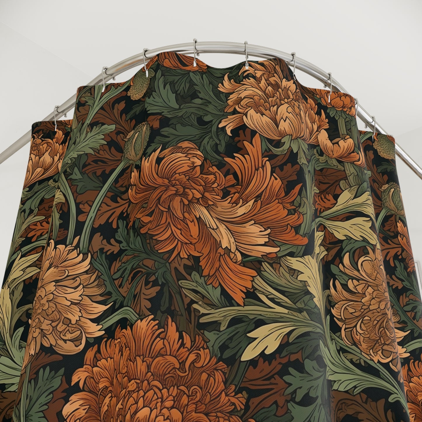 Maximalist Chrysanthemum Shower Curtain, William Morris Style Shower Curtain, Fabric