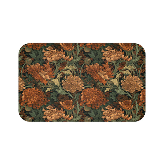 Moody Floral Bath Mat, William Morris Style Microfiber Rug