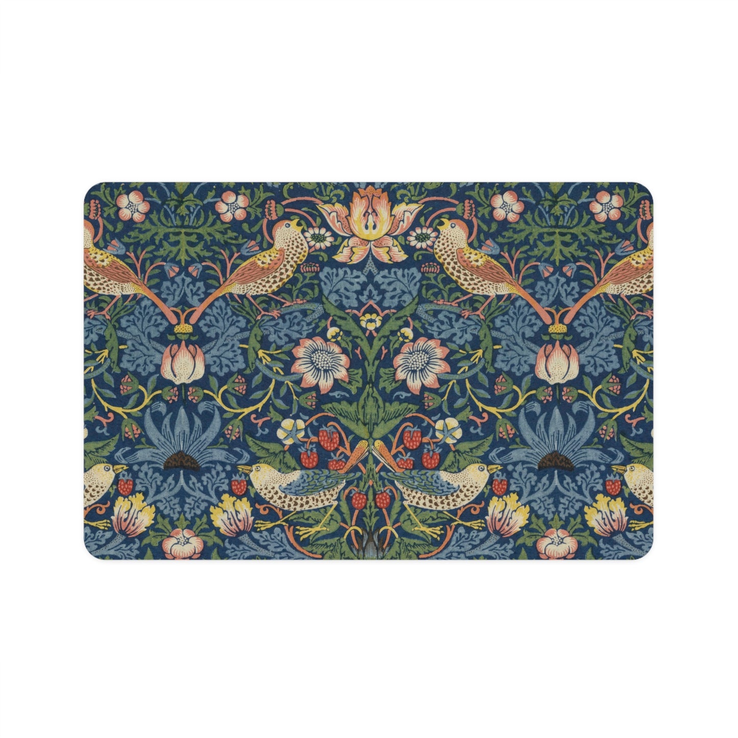 William Morris Strawberry Thief Pet Mat - Beautiful Arts and Crafts Boho Pet Food Mat (12x18)