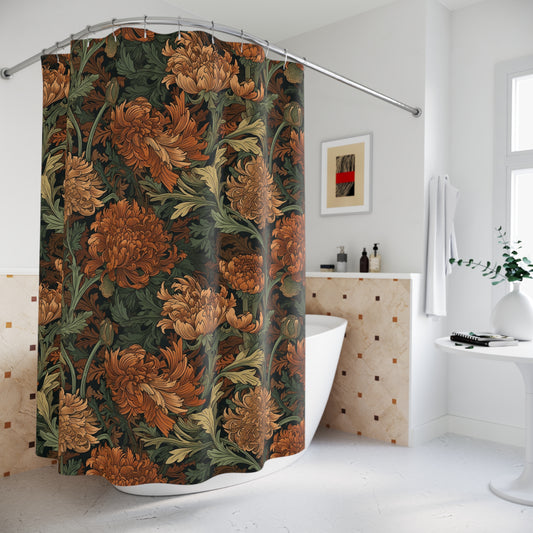 Maximalist Chrysanthemum Shower Curtain, William Morris Style Shower Curtain, Fabric