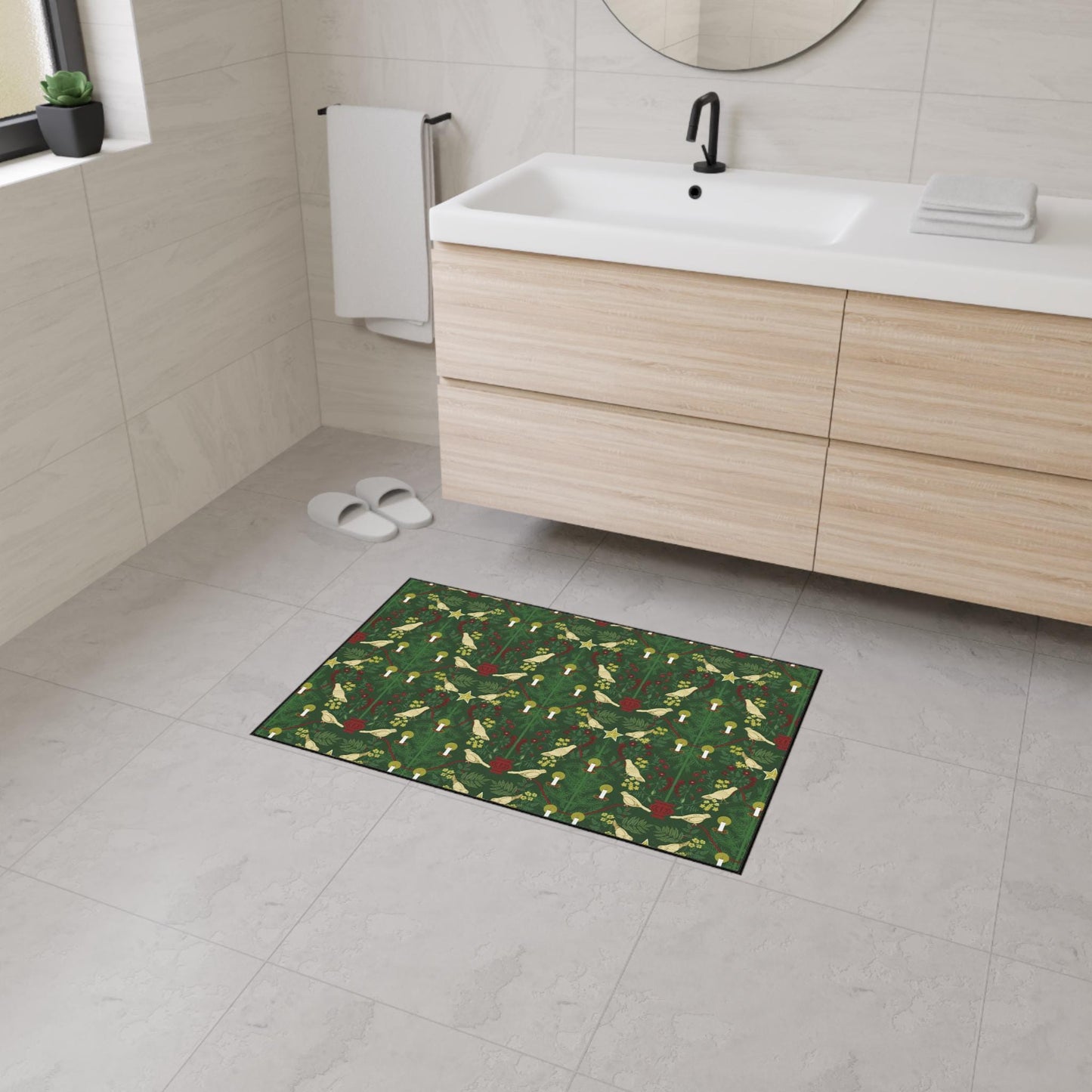 Morris Style Christmas Floor Mat: Doves and Candles Rug