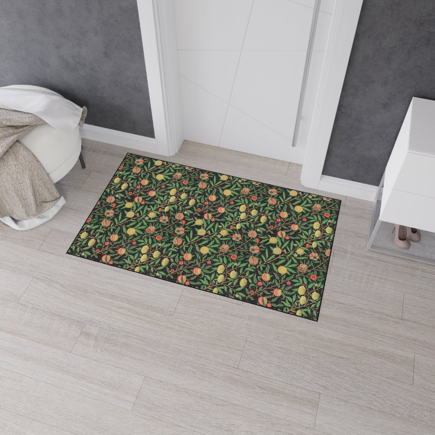 William Morris Fruit Pomegranate and Lemon Floral Design Heavy Duty Floor Mat/ Entry Kitchen Mat Maximalism Arts and Crafts Rug