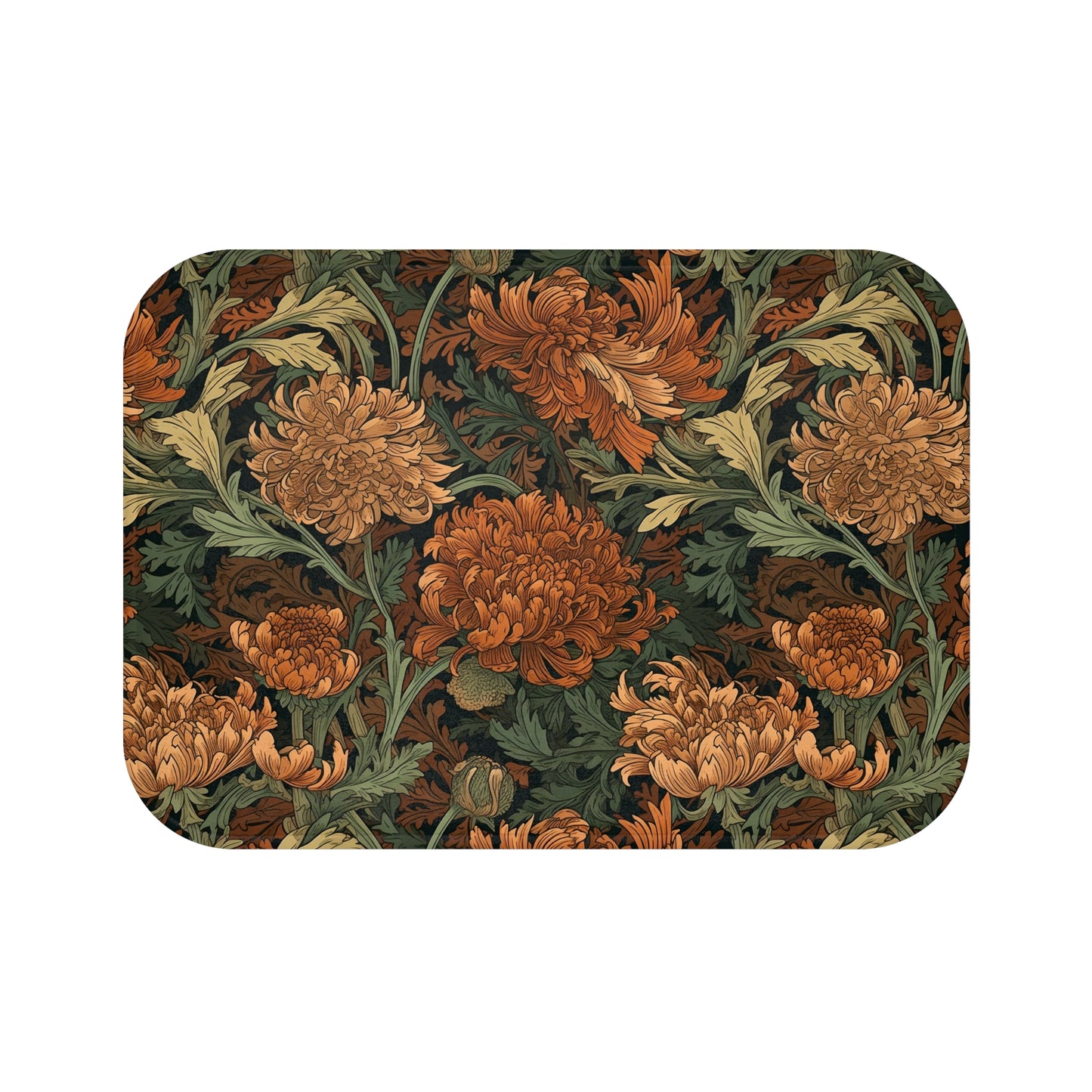 Moody Floral Bath Mat, William Morris Style Microfiber Rug