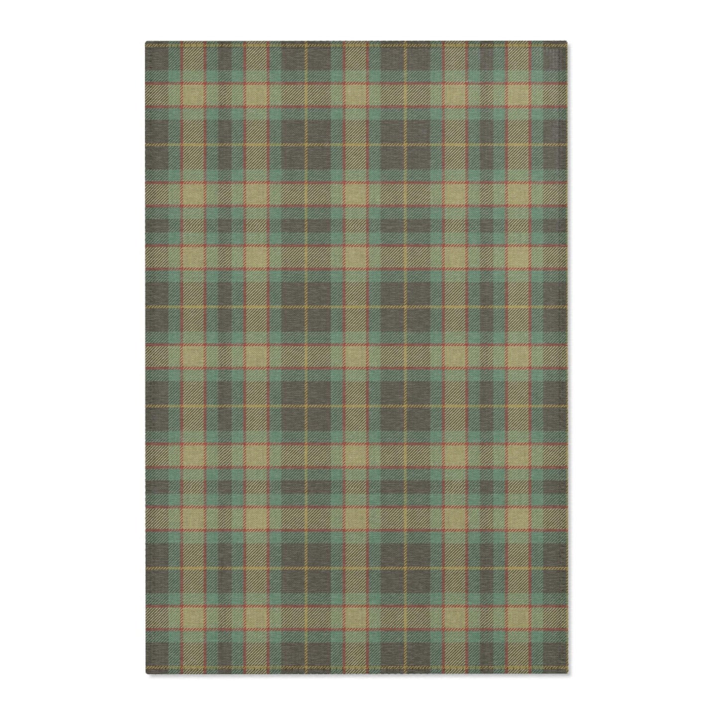 English Blue-Green Plaid Area Rug, Large Flat Profile Mat, Tartan Rug