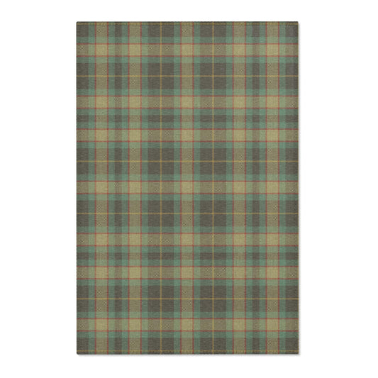 English Blue-Green Plaid Area Rug, Large Flat Profile Mat, Tartan Rug