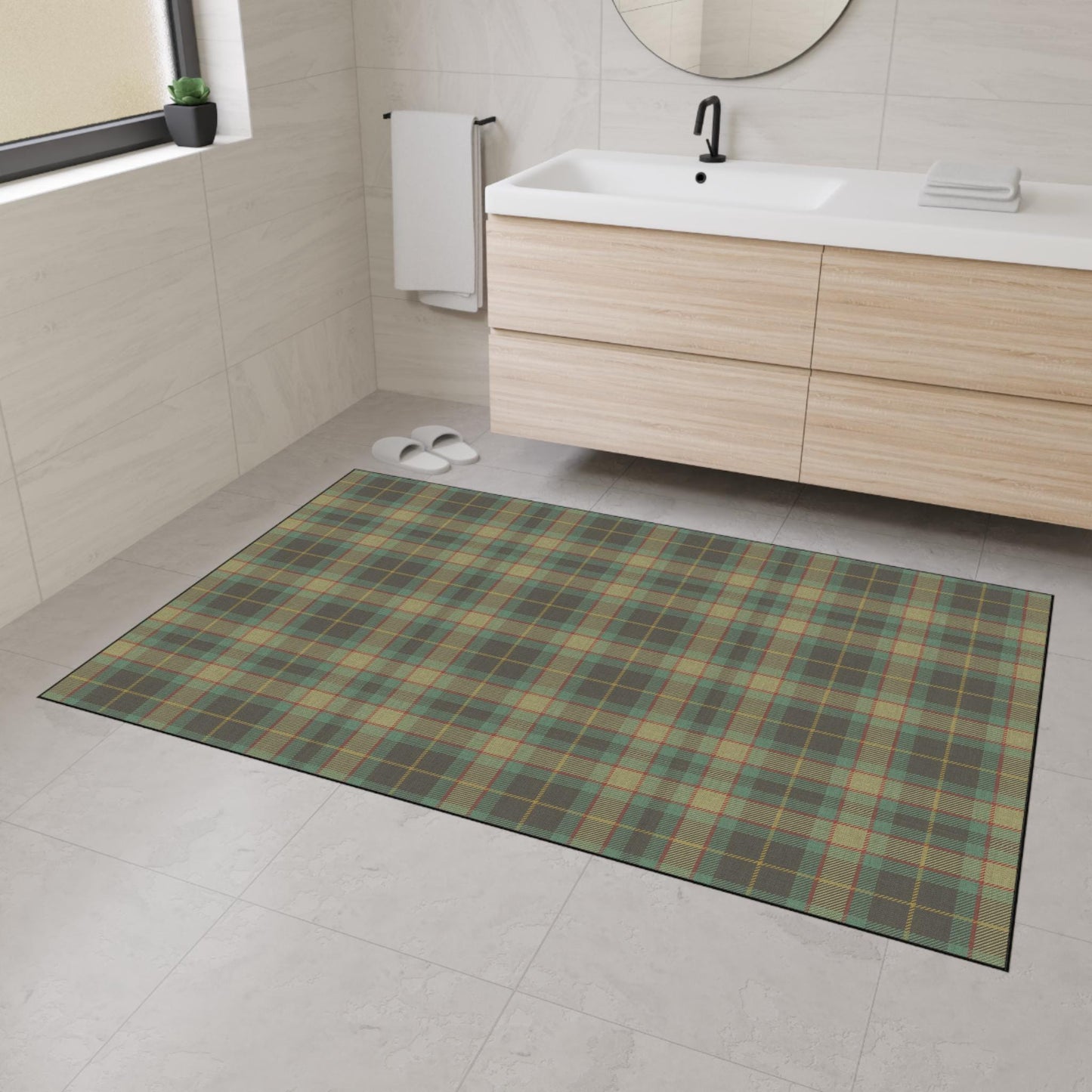 Green Tartan Plaid Entry Mat: Heavy Duty Kitchen Rug