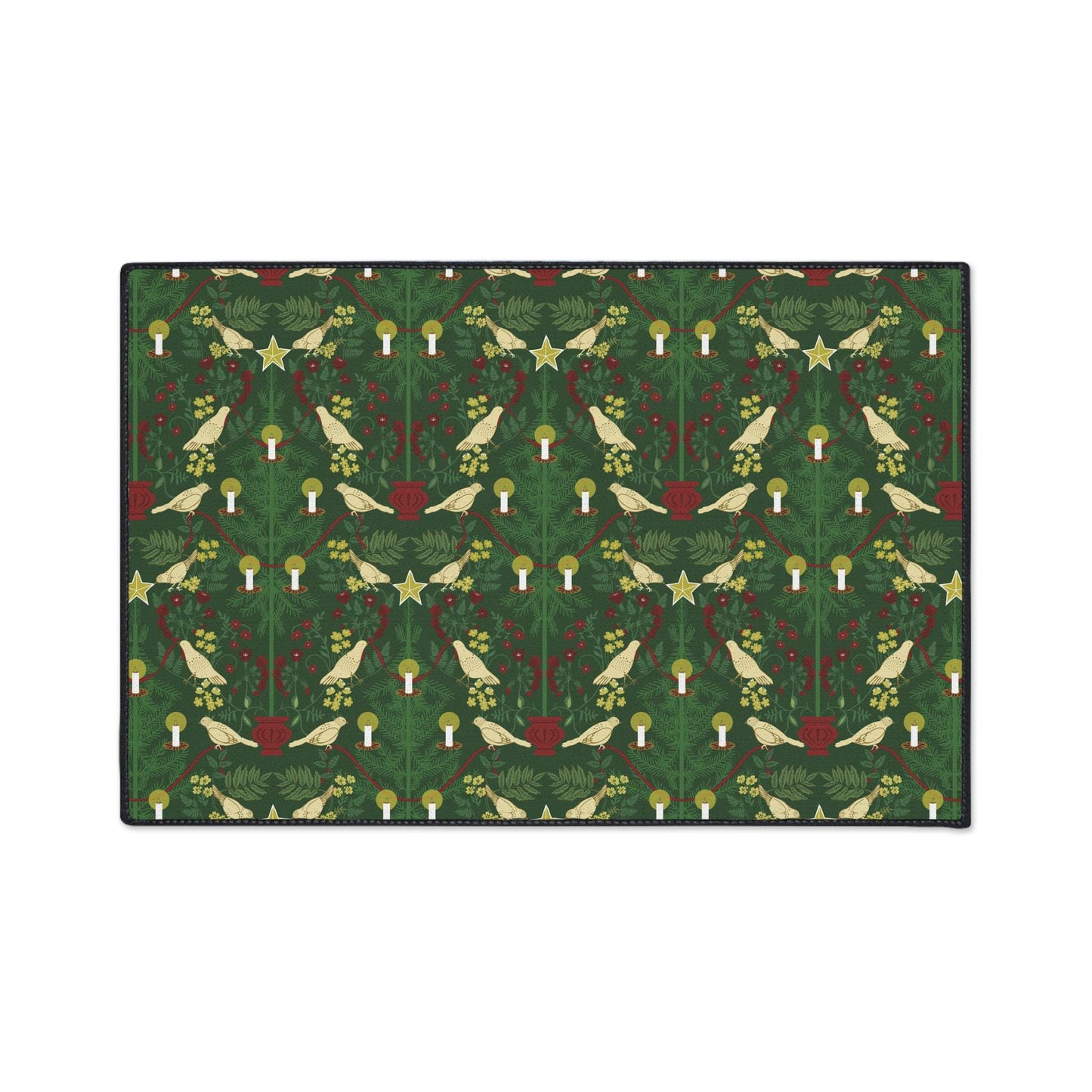 Morris Style Christmas Floor Mat: Doves and Candles Rug