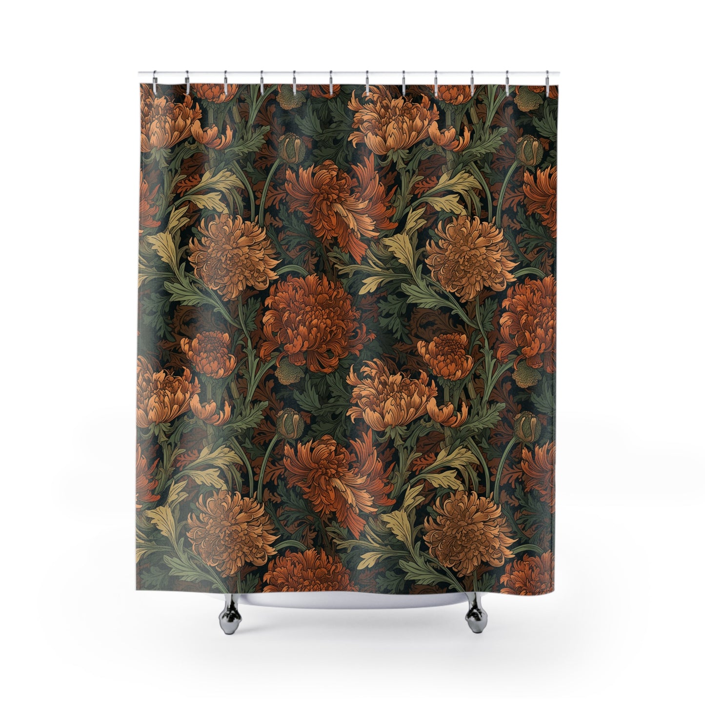 Maximalist Chrysanthemum Shower Curtain, William Morris Style Shower Curtain, Fabric