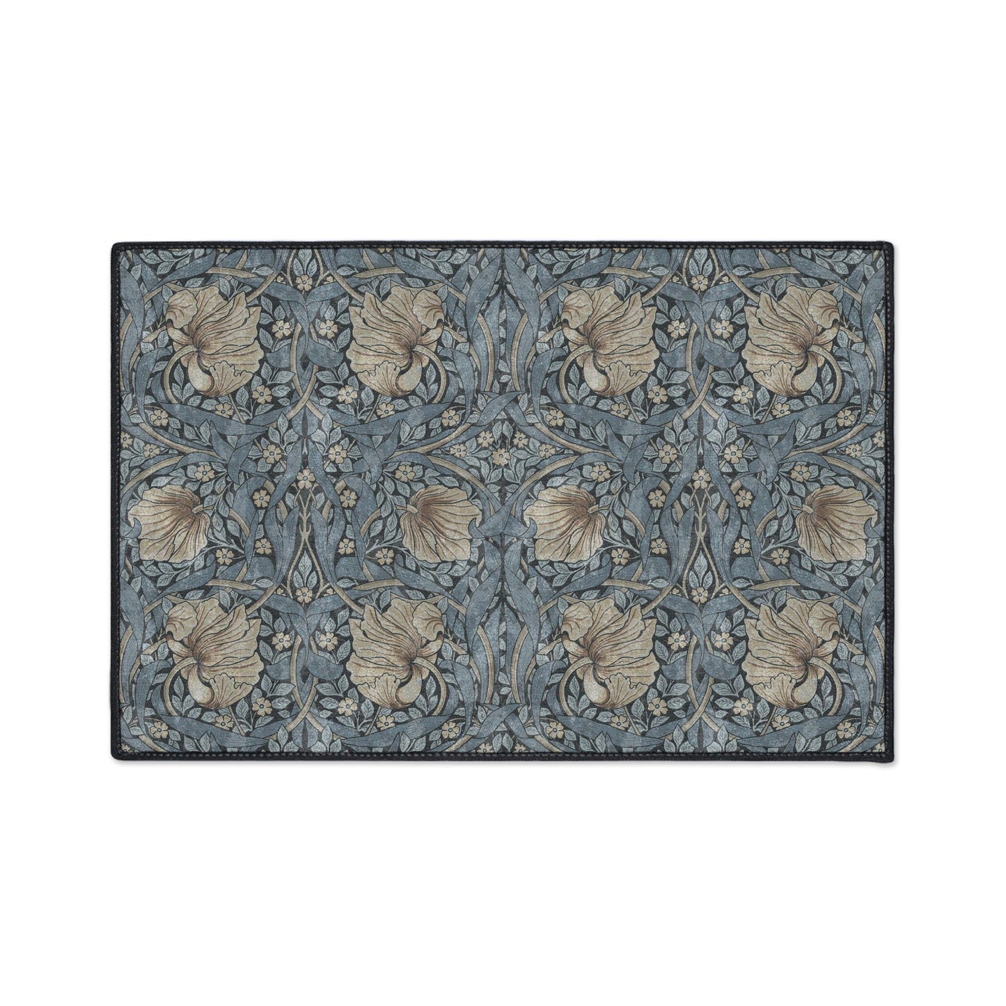 Blue Denim Pimpernel Rug Heavy Duty Floor Mat/ Blues Browns Entry Kitchen Mat - William Morris Maximalism Rug MCM Accent Rug