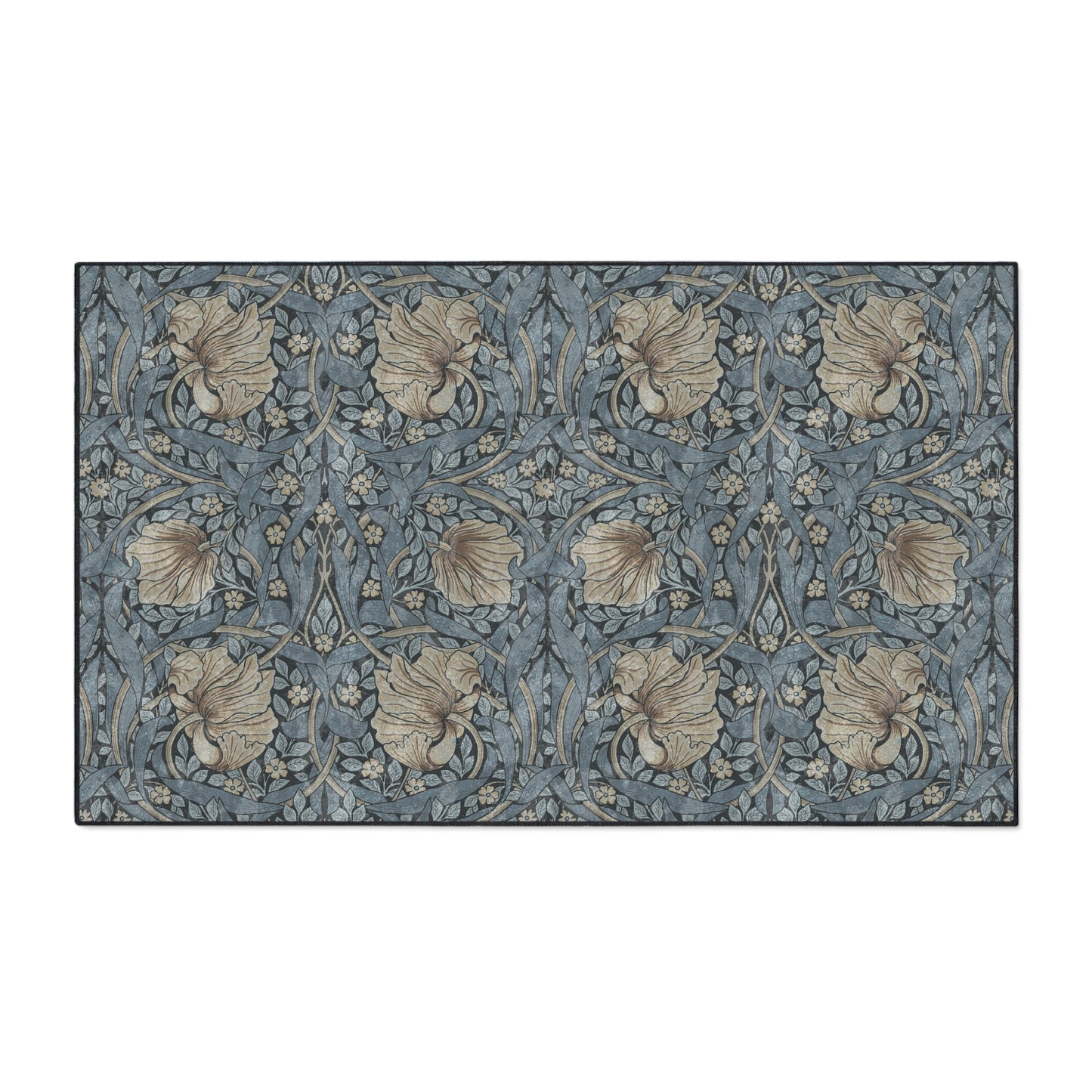 Blue Denim Pimpernel Rug Heavy Duty Floor Mat/ Blues Browns Entry Kitchen Mat - William Morris Maximalism Rug MCM Accent Rug