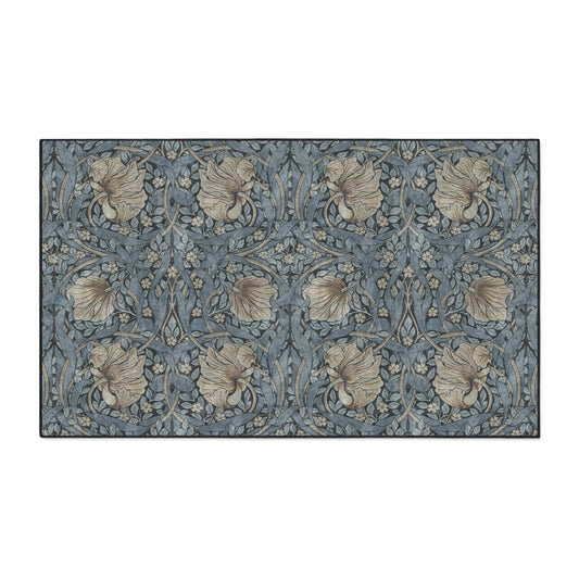 Blue Denim Pimpernel Rug Heavy Duty Floor Mat/ Blues Browns Entry Kitchen Mat - William Morris Maximalism Rug MCM Accent Rug