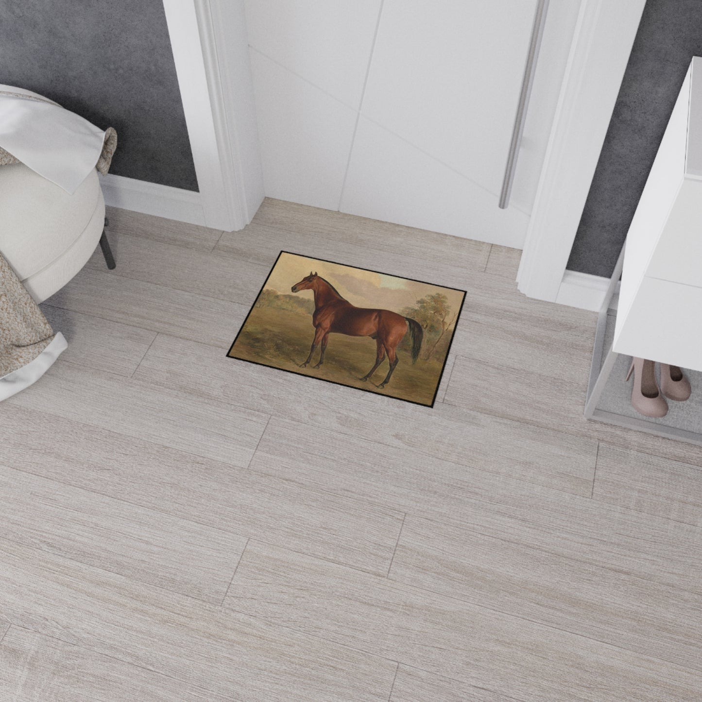 Hunter in a Landscape Heavy Duty Floor Mat/ Entry Kitchen Mat Maximalist Horse Rug