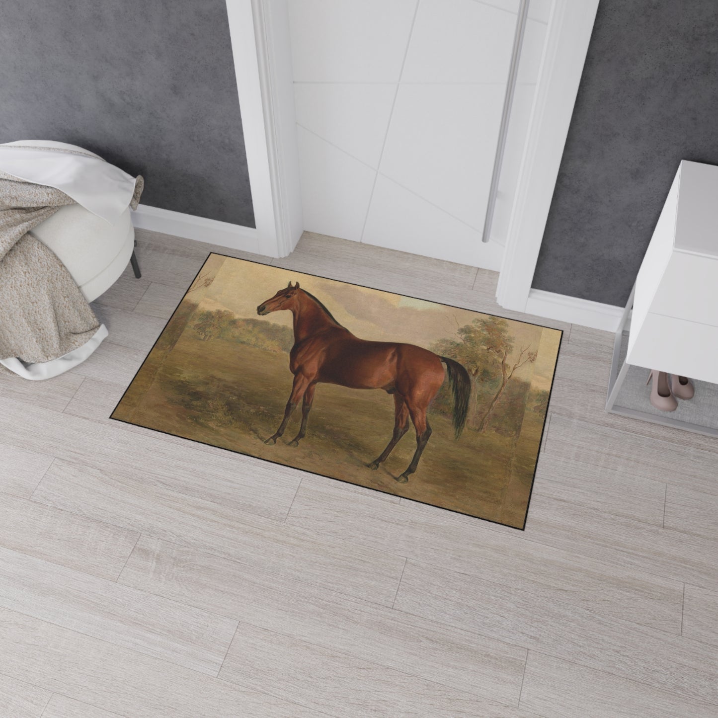 Hunter in a Landscape Heavy Duty Floor Mat/ Entry Kitchen Mat Maximalist Horse Rug