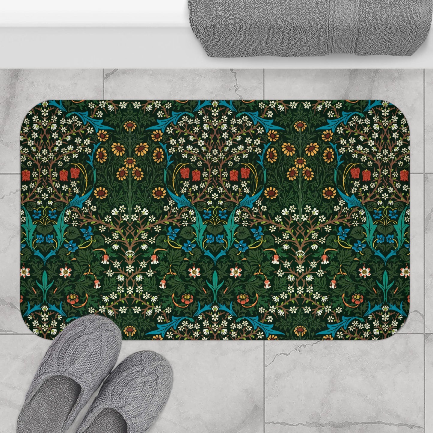 William Morris Blackthorne Bath Mat - Boho Chic Microfiber Bath Rug