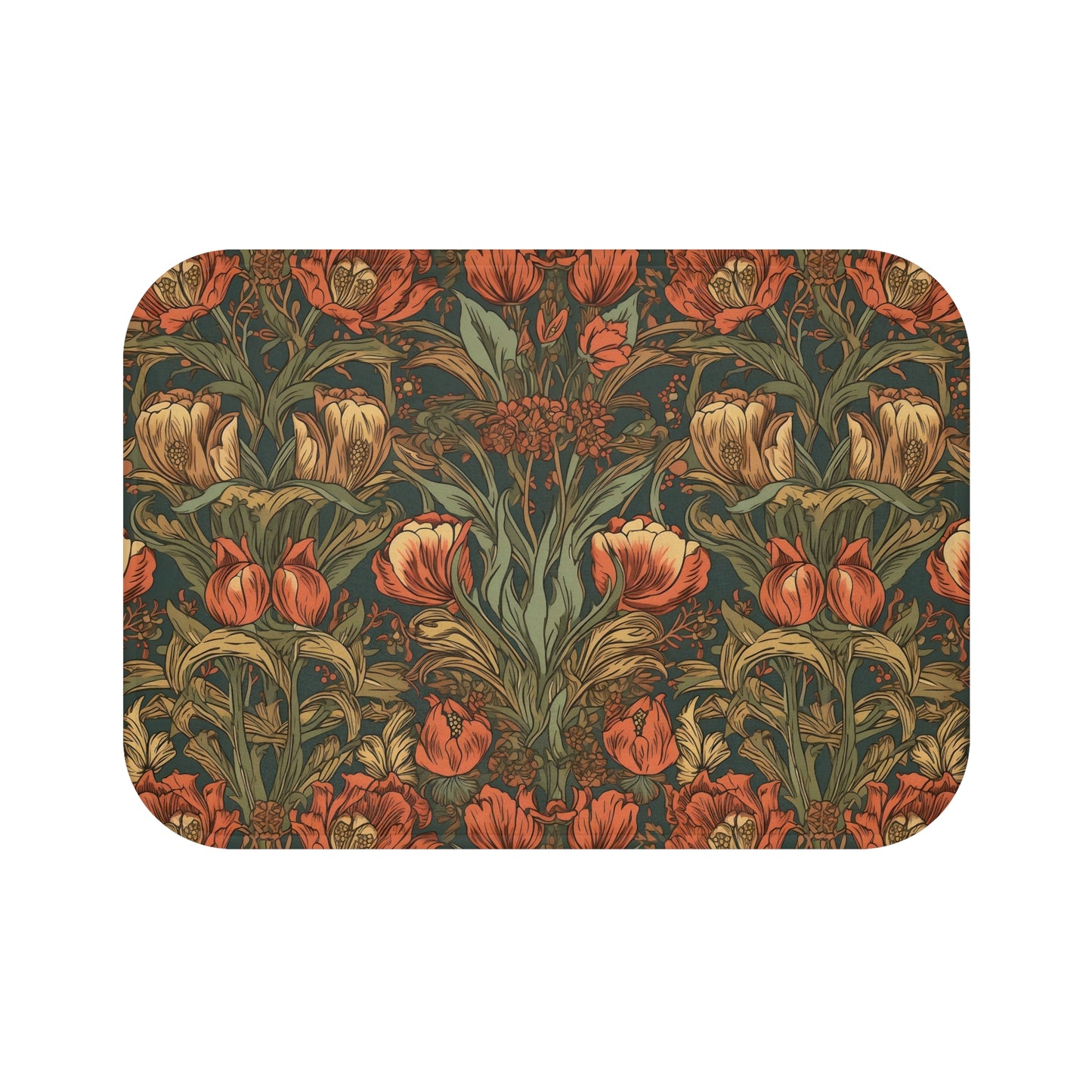 Moody Floral Bath Mat, William Morris Style Microfiber Rug