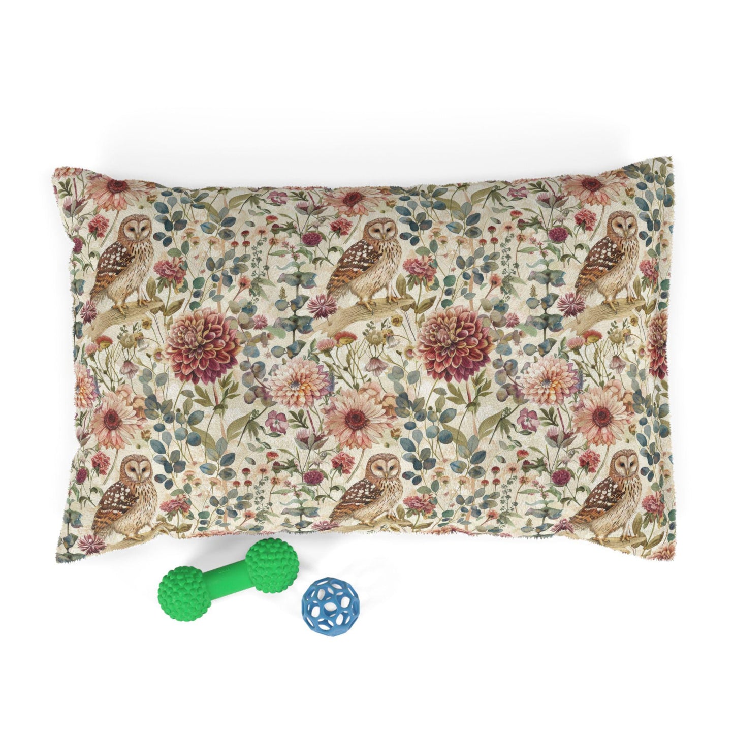 Floral Owl Pet Bed, Machine Washable Cat Cushion, Pet Furniture