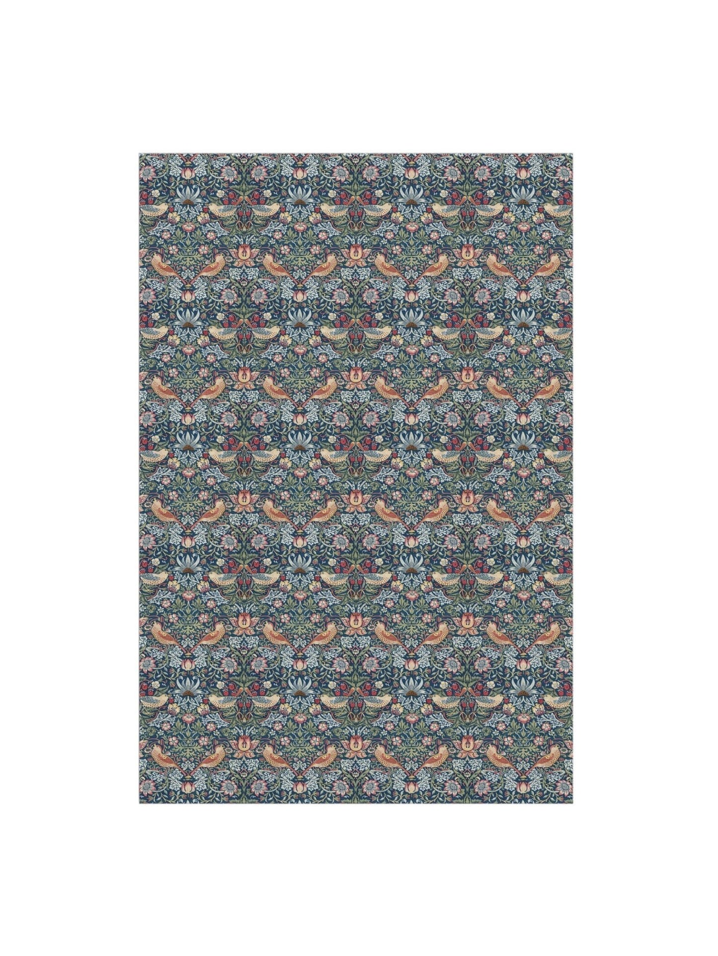 Strawberry Thief William Morris Rug: Blue Chenille Indoor Outdoor Mat