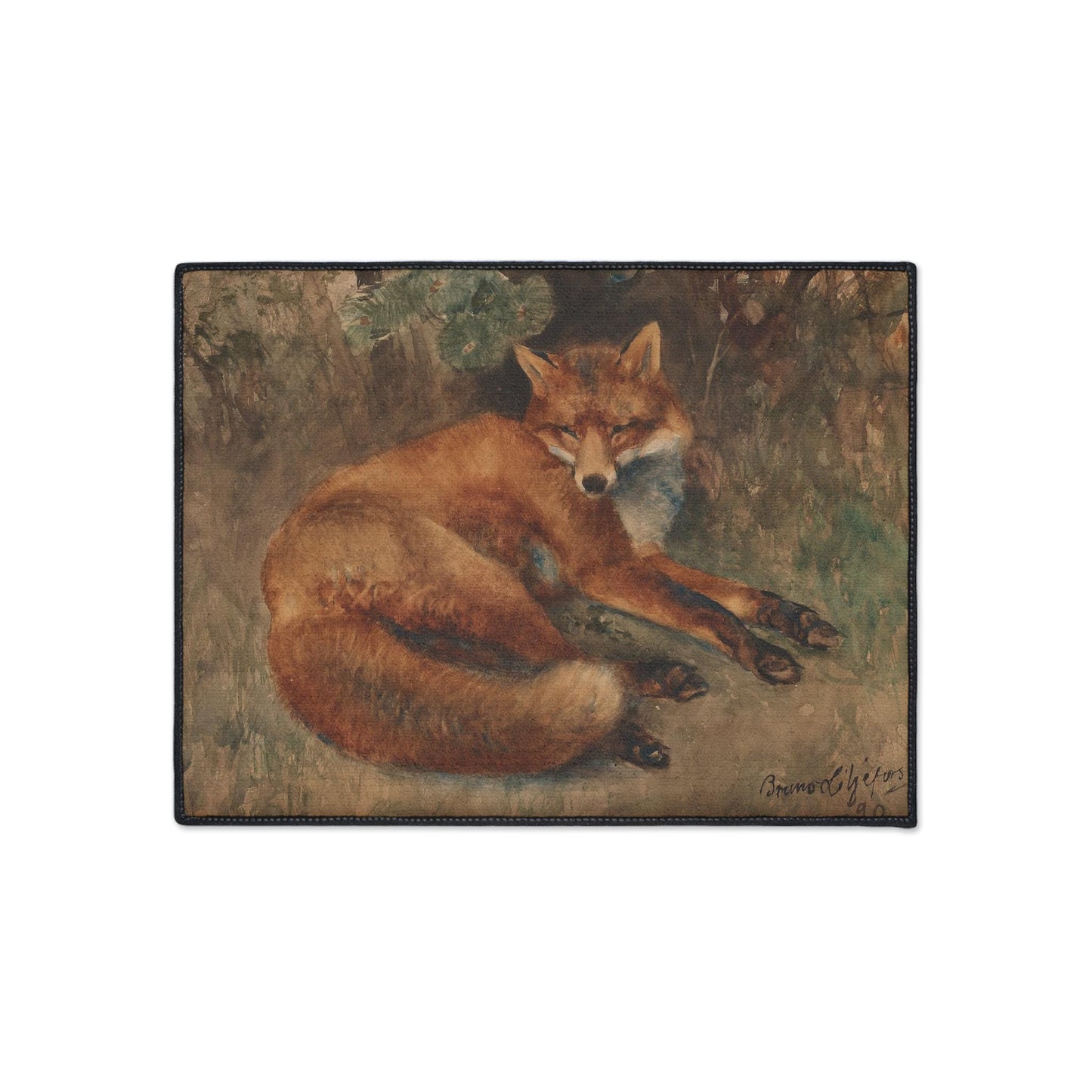 Fox Art Kitchen Mat: Bruno Liljefors Painting, Non-Slip Rug